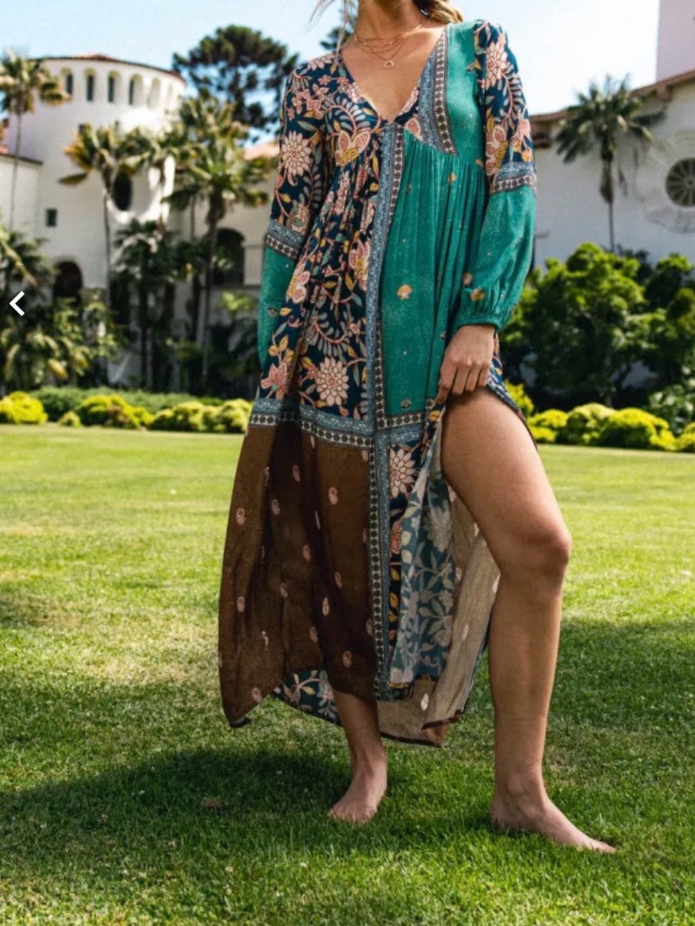 O'Neill Teal & Brown Floral Patchwork Maxi Dress Size S NWT